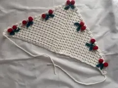 【ハンドメイド】バブーシュカ　さくらんぼ　チェリーモチーフ　ホワイト　ラメ