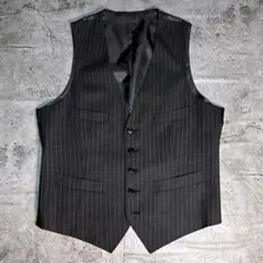 ダークグレー ストライプ スーツベスト 調節可能