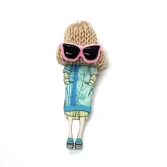 BR-236 ♡ サングラス ベージュ ニット帽 アクリル ブローチ♡ 眼鏡