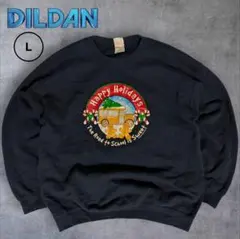 DILDAN 古着 プリントスウェット クリスマス ネイビー トレーナー