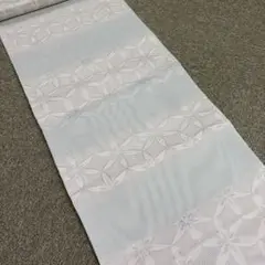 夏の素敵な装い！西陣全通名古屋帯 綿芯本仕立済 麻の葉 薄クリーム 