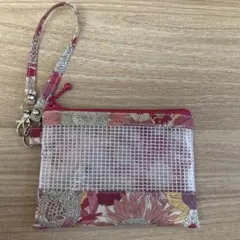 ストラップ付ミニポーチ ハンドメイド リバティ スモールスザンナ ピンク
