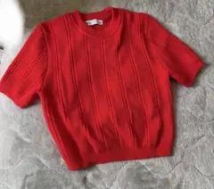 ザラ半袖ニット セーター　赤