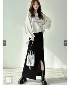 グレイル　GRL スリットリブニットロングスカート　ブラック