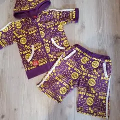 週末限定値段!BABY DOLL 紫色 フード付きセットアップ半袖 半ズボン