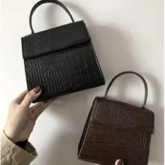 新品｜2way クロコ スクエア バッグ レザー調 ブラック 黒 レディース