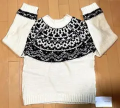 【定価約７千円】ノルディック柄ニットセーター 長袖 アイボリー M