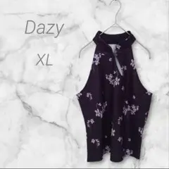 Dazy　ホルターネック　ノースリーブ　XL　花柄　ブラック系　チャイナ