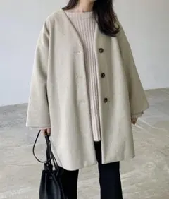 【LIAN】ノーカラーミドルコート
