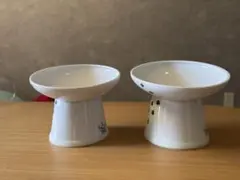 猫壱 脚付斜め フードボウル ハイタイプ 猫柄 猫用 食器 2個セット 中古のサムネイル