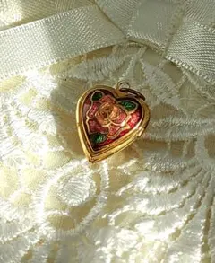レッド ローズ ハート 七宝焼 ネックレス トップ ミニ ロケットペンダント