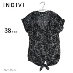 【INDIVI】フレンチスリーブシャツ カットソー 白黒ドット 裾リボン2515のサムネイル