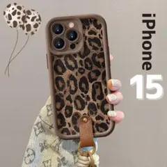 iPhone15 ヒョウ柄　スマホケース ストラップ　ギャル　お洒落 アイフォン