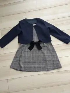 ネイビー ボレロ チェック柄ワンピース セット