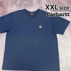 Carhartt　ヘンリーネックTシャツ　XXL　ネイビー　紺　ワンポイントロゴのサムネイル