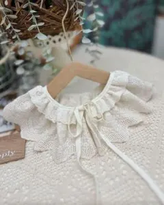アイボリー レース フリル つけ襟　コットン100%