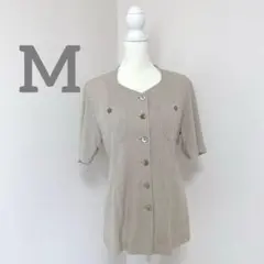 CONCENT 半袖カーディガン M ベージュ レーヨン混 ポケット