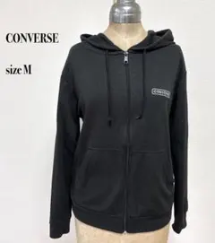 .CONVERSE パーカー ジップアップ ブラック M フーディー ロゴ 長袖