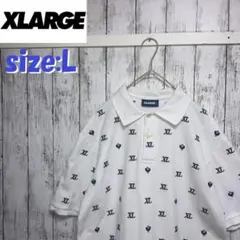 X-LARGE 古着 ポロシャツ L ホワイト モノグラム刺繍 半袖のサムネイル