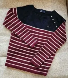 FRED PERRY ボルドー ストライプ 長袖セーター