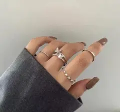 ♥️いいね割♥️おしゃれ　リング　シルバー　バタフライ　蝶々　量産型　フリー