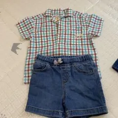 P-BOX チェック柄シャツとデニムショートパンツ セット 12ヶ月