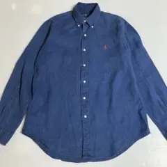 大人気♡ラルフローレン リネンシャツ ネイビー リラックスフィット 美品 リラックスド フィット リネン シャツ （シャツ・ブラウス