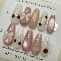 ネイルチップ リボン さくらんぼ マグネット 量産型 推し活 ガーリー 韓国