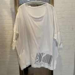 未使用品　Y,s 五分袖バーコードデザイン ホワイトTシャツ 半袖（SALE中）