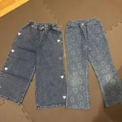 デニムパンツセット（ハート刺繍・模様）