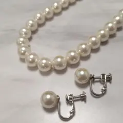 フェイスパール　貝パール　ネックレス　イヤリングセット　アクセサリー　ジュエリー