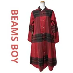 美品 BEAMS BOY ビームスボーイ シャツワンピース ネルシャツ 赤 F