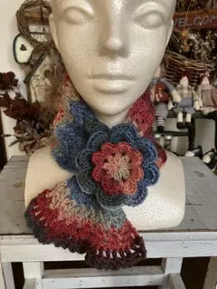 お花モチーフミニマフラー　［ハンドメイド］