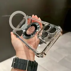 iPhone16Pro スマホケース シルバー 耐衝撃フレーム