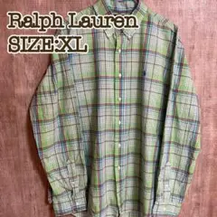 Ralph Lauren ラルフローレン BDシャツ XL 黄緑チェック 刺繍