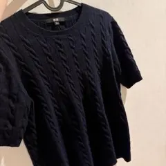ユニクロ　ケーブルニット　セーター　半袖　XL ネイビー　レディース