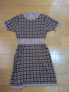 千鳥格子柄 ニットワンピース ミニ丈　上品