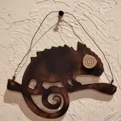 カメレオン　オブジェ　ハンドメイド　アンティーク　男前雑貨　壁飾り　動物オブジェ