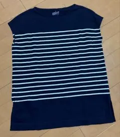 無印良品　フレンチスリーブチュニック　S ネイビー×白　ボーダー