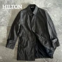 美品　HILTON　ステンカラーコート　ウール　グレンチェック　M
