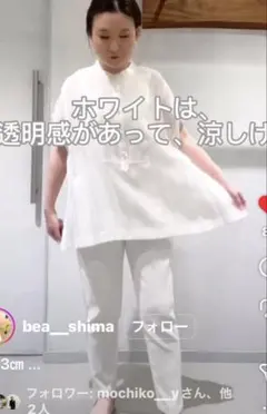 週末セールbeardsleyオシャレパールボタン半袖ブラウス ホワイトゆったりのサムネイル