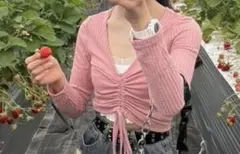 ピンク ギャザー入り ニット トップス