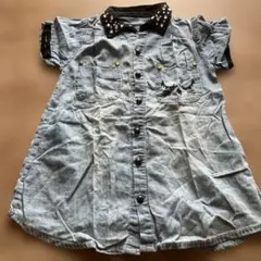 デニム猫刺繍半袖ワンピース