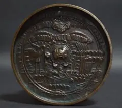 江戸時代 金工細工『鶴亀松文』天下一 古銅鏡 古鏡 和鏡☆時代物☆ 江戸時代 金工細工『鶴亀松文』天下一 古銅鏡 和鏡 古鏡☆時代物