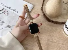 【❤️新品❤️】 Apple Watch バンド 合皮 4ライトブラウン+ゴールド