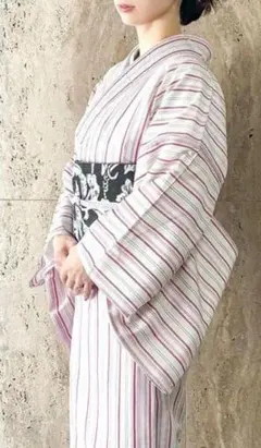 ◇最高級カルキュロ綿絽浴衣◇涼しげ縞モダン浴衣◇しわにならず着物
