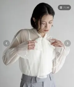 lowrysfarm シアーボウタイロングスリーブ　シアーブラウス　シアーシャツ