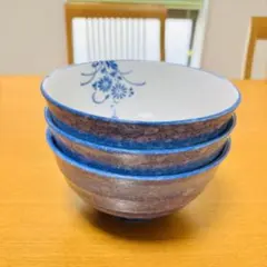 青白花模様の陶器丼 3個セット直径约19cm