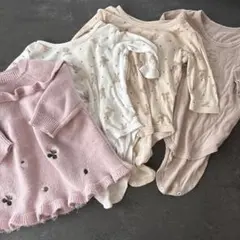 うさぎ柄ロンパース ピンク刺繍ニットワンピース　サイズ70cm 4点セット