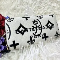美品 カステルバジャック クレア 長財布 ブラック ホワイト ラウンド レザー